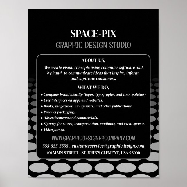 Póster Gráfico monocromo, publicidad del diseñador gráfic (Frente)