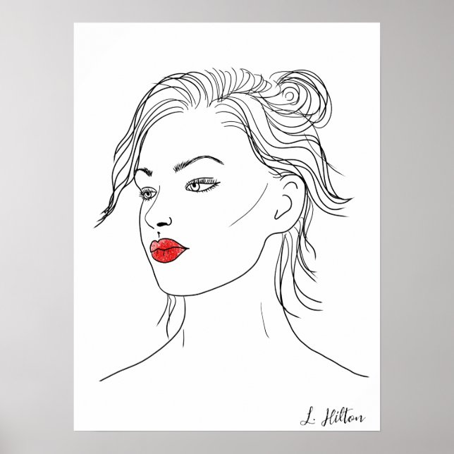 Póster Gráfico | Mujer con lápiz labial rojo (Frente)