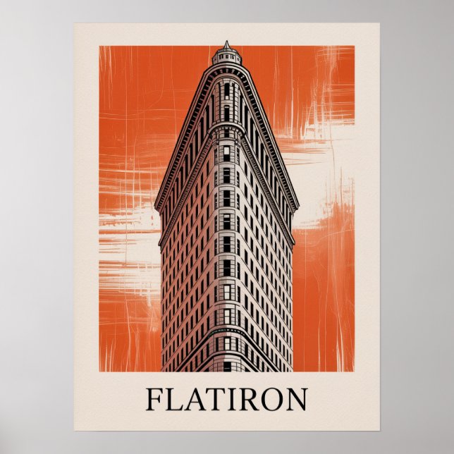 Póster Gráfico Naranja del Edificio Flatiron (Frente)