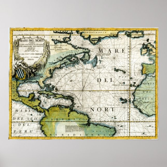 Póster Gráfico Náutico Atlántico de 1691 (Frente)