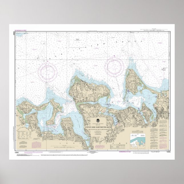 Póster Gráfico náutico de los canales Oyster y Huntington (Frente)