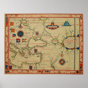 Póster Gráfico náutico del cartógrafo portugués 1570