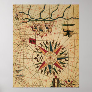 Póster Gráfico Portolan Mapa de El Cairo, Egipto