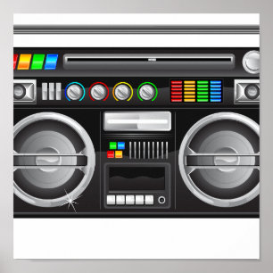 Póster gráfico retro boombox ghetto blaster