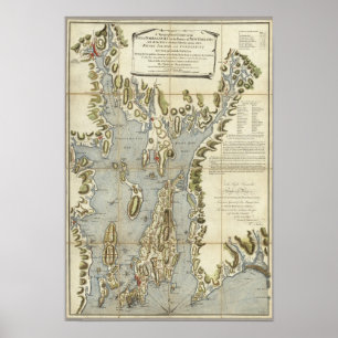 Póster Gráfico topográfico de la bahía de la Narraganset
