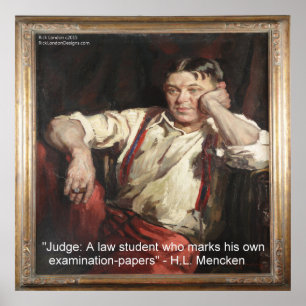 Póster gráfico y cita de HL Mencken sobre jueces