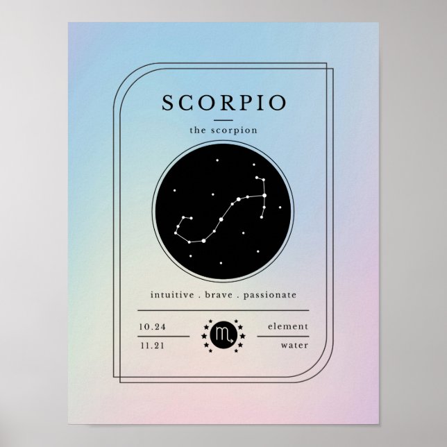 Póster Gráfico zodiacal de Escorpio Gradiente Pastel (Frente)
