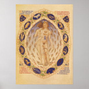 Póster Gráfico Zodiaco Celestial Antiguo, Astrología Vint