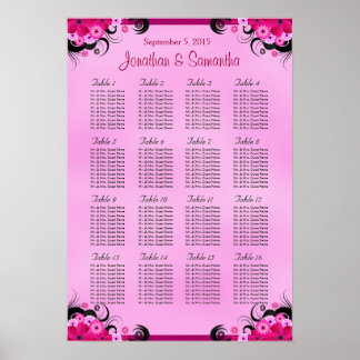 Póster Gráficos de asientos de mesa de 16 Bodas Fuschia l