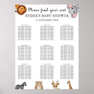 Póster Gráficos de Asientos para Baby Shower de Animales 