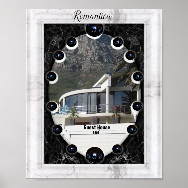 Póster Gráficos de la esfera de mármol blanco y negro (Frente)