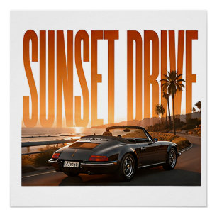 Póster Gráficos de viaje por carretera de lujo en Sunset