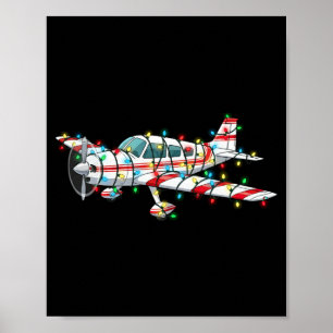 Póster Gráficos Divertidos de Avión de Navidad Luces Aman