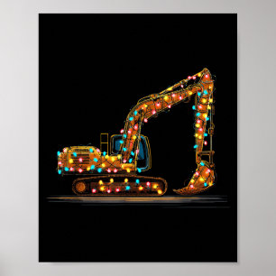 Póster Gráficos divertidos de excavadora de Navidad para