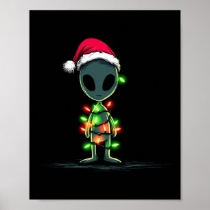 Póster Gráficos Divertidos de Navidad Alienígena Luces Am