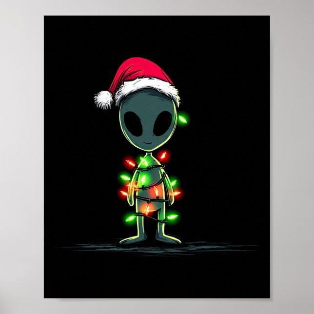 Póster Gráficos Divertidos de Navidad Alienígena Luces Am (Frente)