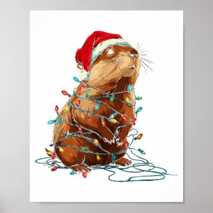 Póster Gráficos divertidos de Navidad de marmota Luces de