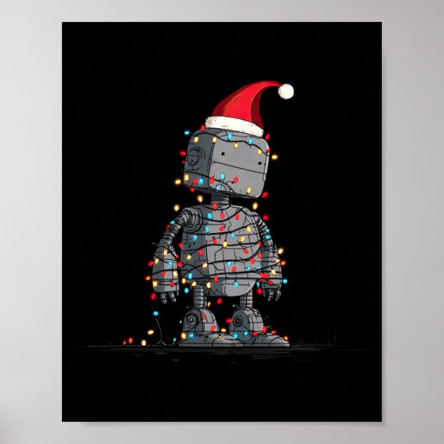 Póster Gráficos Divertidos de Robot de Navidad Luces Aman (Frente)
