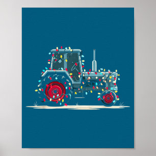 Póster Gráficos divertidos de tractor de Navidad luces am