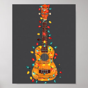 Póster Gráficos divertidos de ukulele de Navidad para ama