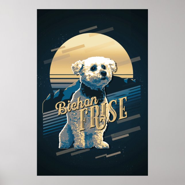 Póster Gráficos retro Bichon Frise Blue ID754 (Frente)