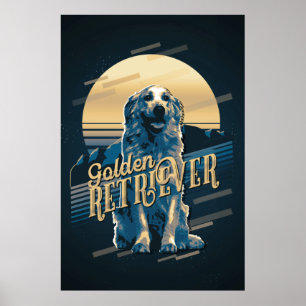 Póster Gráficos retro Golden Retriever Blue ID754
