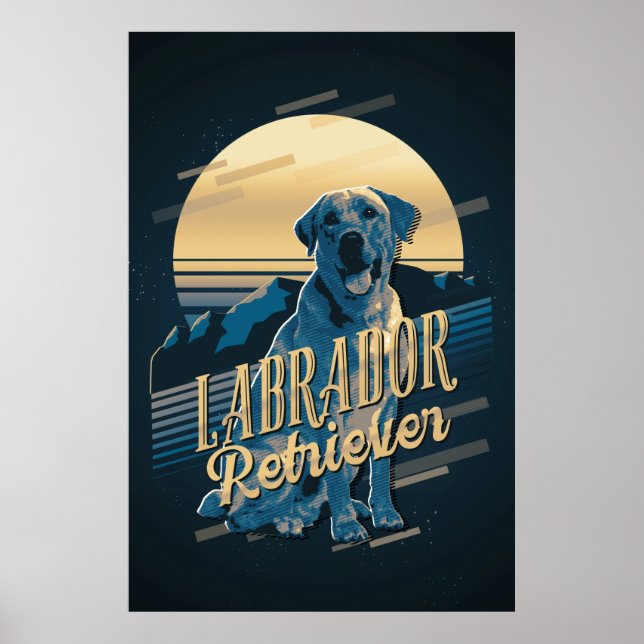 Póster Gráficos retro Labrador Recuperador Blue ID754 (Frente)