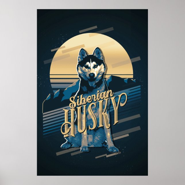 Póster Gráficos retro Siberian Husky Blue ID754 (Frente)