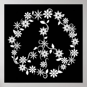 Póster Gráficos sencillos de estrellas y flores de la paz