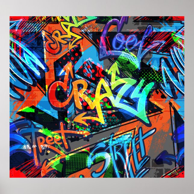 Póster Grafiti brillante, diseño gráfico urbano. (Frente)
