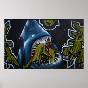 Póster Grafiti de ataque a tiburones