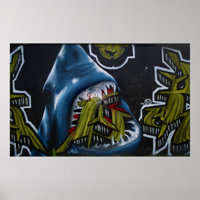 Póster Grafiti de ataque a tiburones (Frente)