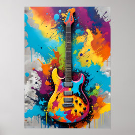 Póster Grafiti de guitarra eléctrica colorida, vibracione