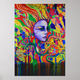 Póster Grafiti de la cara de una colorida mujer en Vinnit