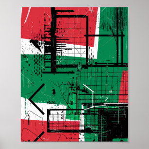 Póster Grafiti geométrico en rojo, verde y blanco