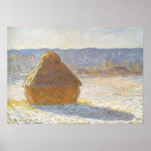 Póster Grainstack en la mañana, efecto de nieve de Claude