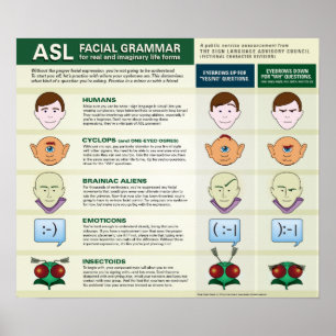 Póster Gramática facial ASL para diversas formas de vida.