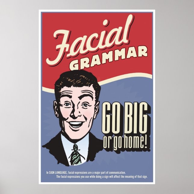 Póster Gramática facial. Un poster de clase de ASL. (Frente)