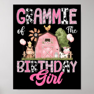 Póster Grammie De La Chica De Cumpleaños Granja Rosa Prim