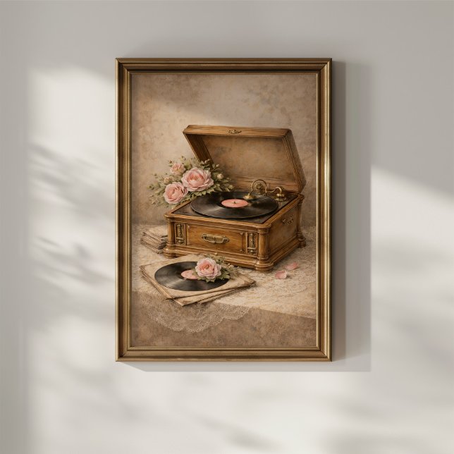Póster Gramófono Antiguo con Rosas (Subido por el creador)