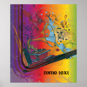 Póster Gramophone on rainbow retro custom print poster