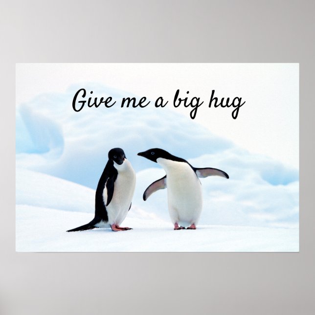 Póster Gran abrazo al Pingüino en foto de hielo con texto (Frente)