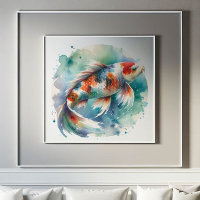 Gran acuarela pintura Koi Fish Art