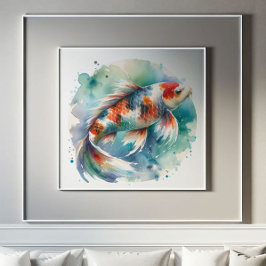 Póster Gran acuarela pintura Koi Fish Art