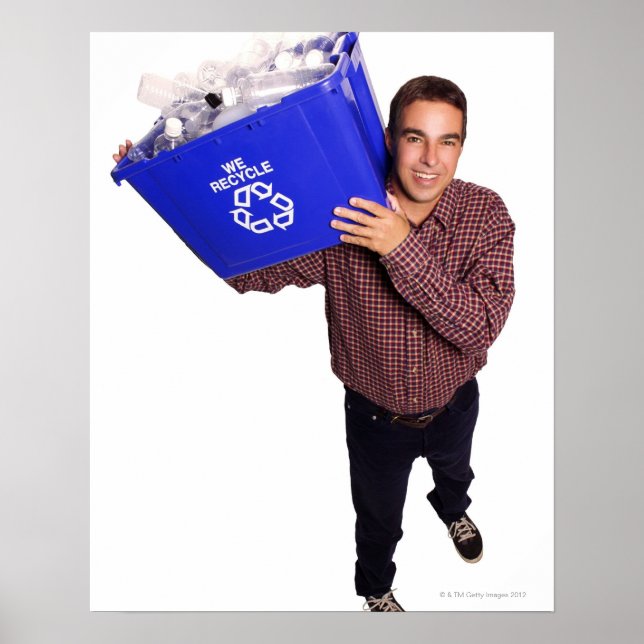 Póster Gran ángulo de un hombre sonriendo mientras sostie (Frente)