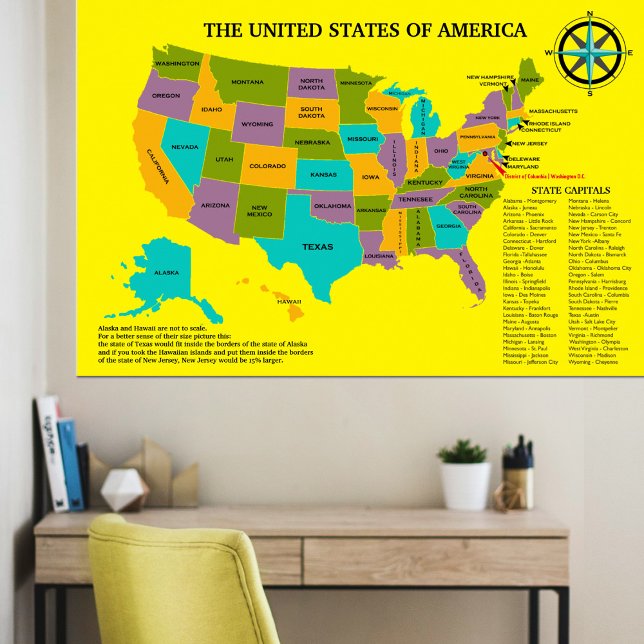 Póster Gran ayuda en el mapa de pared de Estados Unidos (Large US map will help your child learn the states, their capitals and more. )