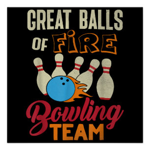 Póster Gran Balls Fire Bowling Team Shirt Funny Vintage