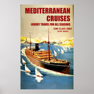 Póster Gran barco de ultramar en crucero por el Mediterrá