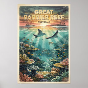Póster Gran Barrera de Coral Australia Viaje Vintage