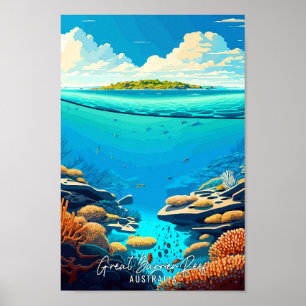 Póster Gran Barrera de Coral ilustracion de viajes de Aus